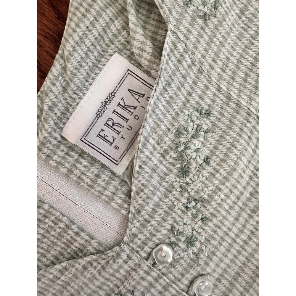Erika Studio Sage Green Gingham Picnic‎ Embroidered Floral Tie Back Maxi Dress - Picture 11 of 12